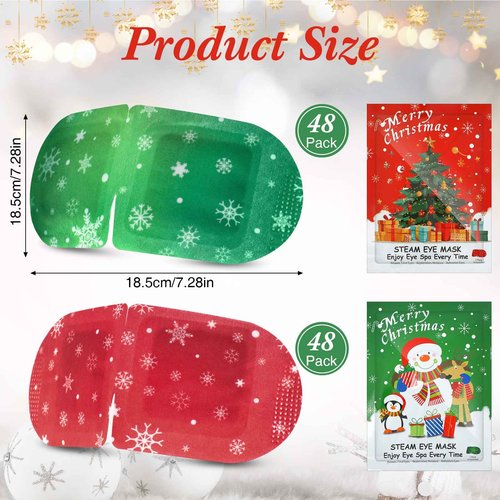 Demissle 96 Pack Christmas Steam Eye Masks for Dry Eyes Disposable Self Heating Red and Green Moist Heat Eyemasks Warm Eye Compress Gift for Dry Eyes Women Home Office Travel