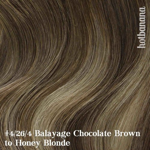 HOTBANANA Human Hair Clip in Hair Extensions, Balayage Chocolate Brown with Honey Blonde 120g Clip in Hair Extensions Real Human Hair Straight Remy Hair Clip Ins Dark Roots Ombre 14 Inch 7pcs