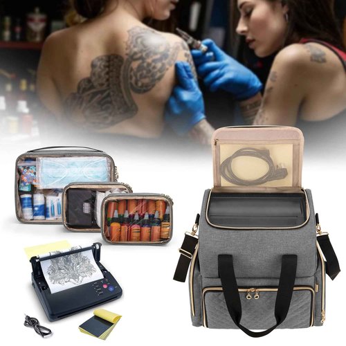 LUXJA Large Tattoo Travel Case with 3 Removable Pouches, Tattoo Supplies Organizer for Tattoo Stencil Printer and Tattoo Kit, Gray