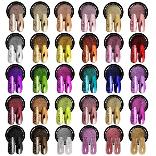Saviland Chrome Nail Powder Set: 30Pcs Metallic Mirror Chrome Nail Powder Gold Black Red Green Gold Chrome Powder for Gel Nails Home & Nail Salons DIY