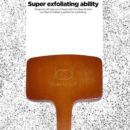 ICANdOIT Exfoliation Set-17.71 Inch Boar Bristles Back Scrubber Bath Brush,Shower Brush with No-Slip Curved Handle,Dual-Sided Face Exfoliation Glove