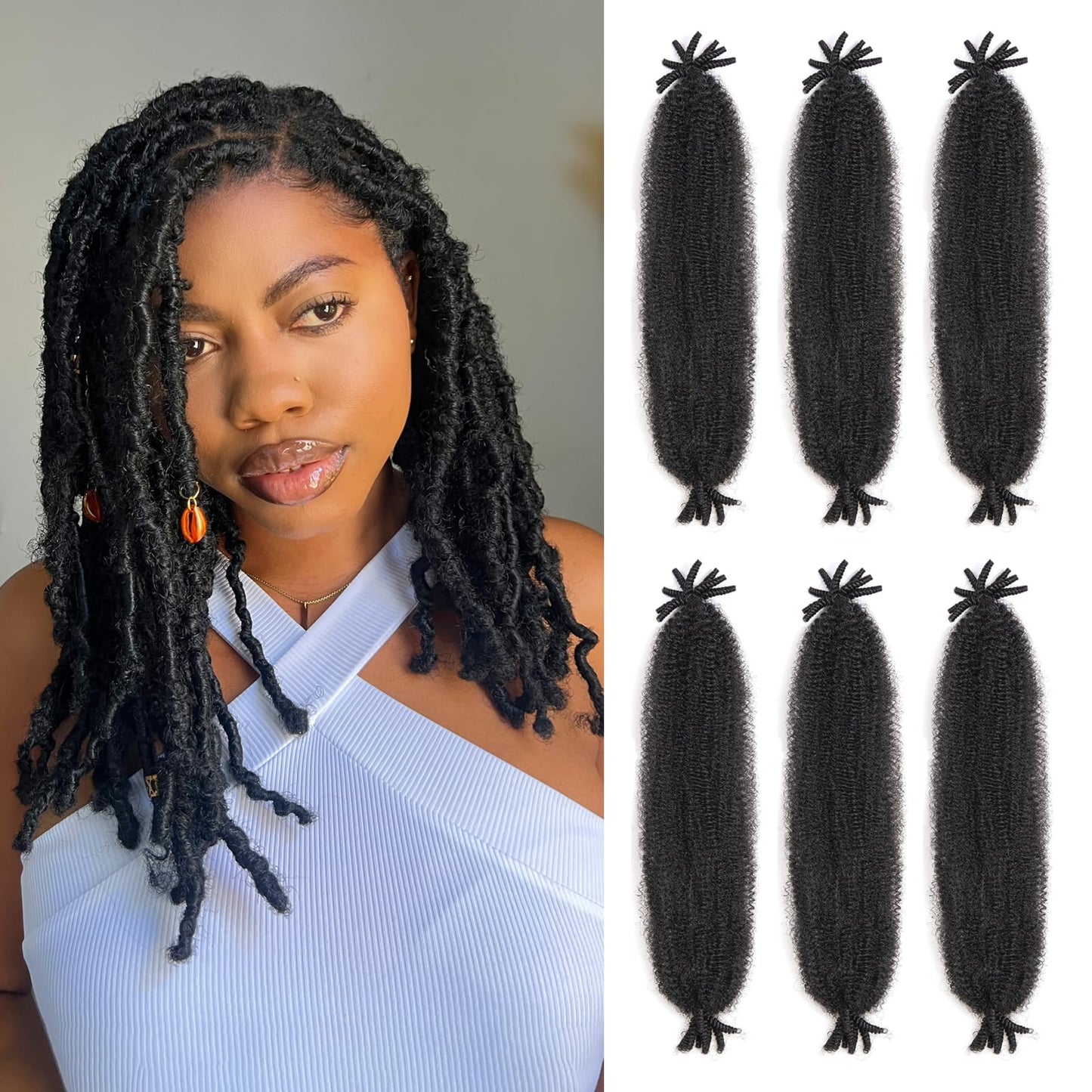 Toyotress Springy Afro Twist Hair - 24 Inch 6 Packs Natural Black Pre-Fluffed Spring Twist Hair for Butterfly Faux Locs Crochet Braids, Long Marley Twist Braiding Hair (24 Inch, 1B-6P)