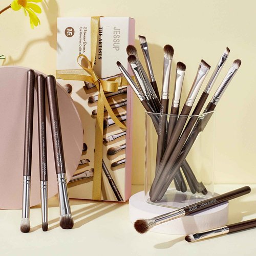 Jessup Eye Makeup Brushes Set Professional 15pcs Brown Eyeshadow Brush Eyebrow Concealer Eyeliner Blending Brush for Makeup Premium Synthetic Eye Brush Set, T499