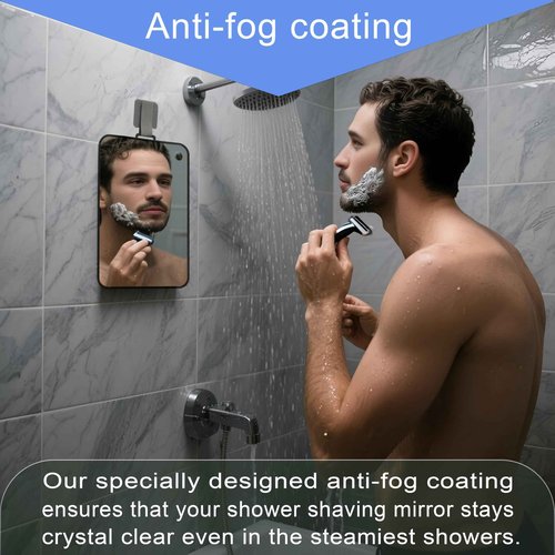 LUNCHIS Shower Mirror Fogless for Shaving Men Fog Free Anti Fog Bathroom No Fog Proof Anti-Fog Hanging Shatterproof RV (9” x 7”)