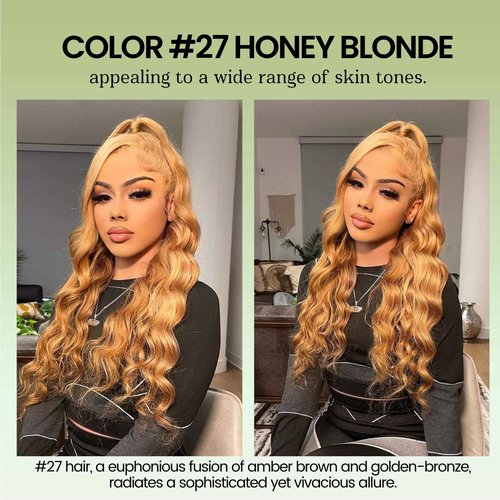 ALHER Long Deep Part 2x6 Lace Closure Honey Blonde Color 27 Body Wave, Sun-kissed Vibe Golden Blonde 2x6 Kim K HD Lace Closure Pre Plucked With Baby Hair, 12A 100% Virgin Remy Human Hair Closure 14 IN