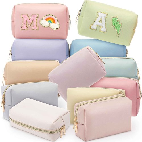 Kigeli 12 Pcs Nylon Makeup Bag Bulk Cosmetic Pouches Preppy Cosmetic Bag for Women Waterproof Travel Zipper Organizer Little Outdoor Accessory Makeup Toiletry Pouches Set(Morandi)
