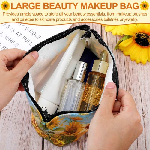 Bulyoou 8 Pcs Highland Cow Makeup Bag Bulk Western Cowgirls Gifts for Women Sunflower Daisy Floral Cow Print Makeup Bag Spring Highland Cow Lover Gifts for Mothers Day, Birthday
