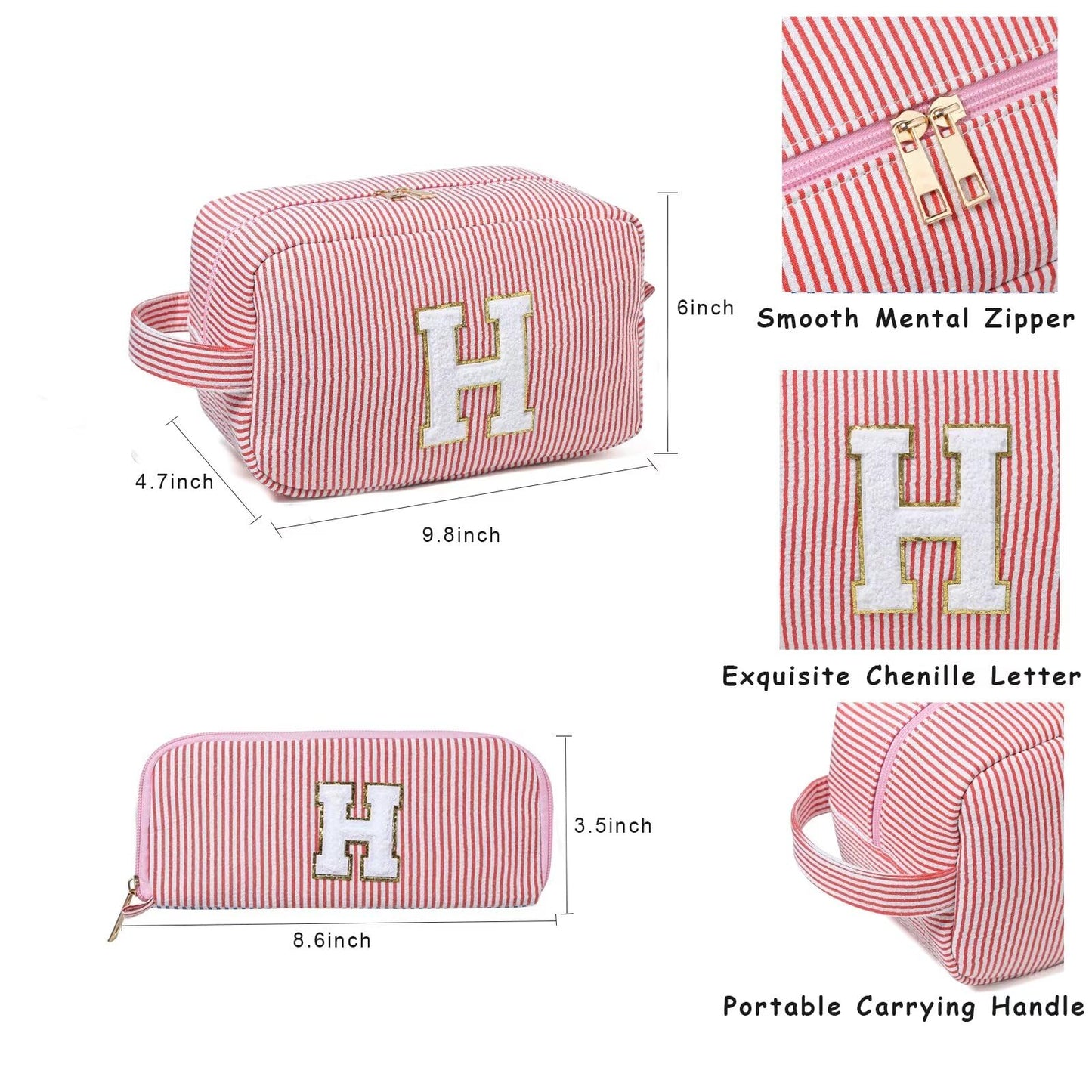 Avgiedy 2Pcs Makeup Bag, Cute Cosmetic Bag, Personalized Initial Preppy Large Capacity Travel Makeup Bag Organizer, Makeup Bag is for Mother, Wife, Friends Birthday, Valentine's Day Gifts-Pink