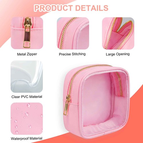 Ebbniur Clear Makeup Bag for Purse Small Nylon Zipper Pouch Mini Travel Cosmetic Bag Clear Toiletry Bags for Traveling Cute Makeup Organizer for Women (1pc pink clear)