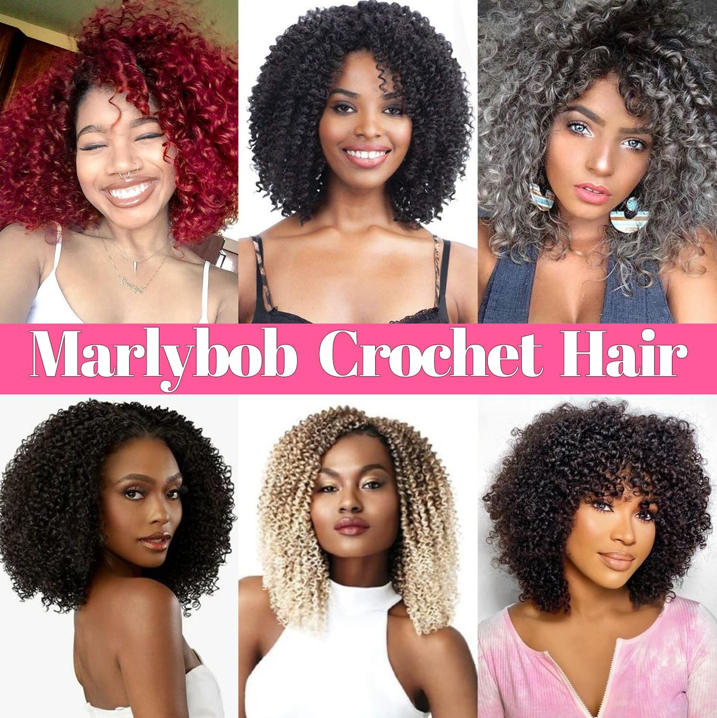 8 Inch Short Passion Twist Hair Marlybob Crochet Hair 9 Small Bundles Kinky Curly Crochet Hair Short Crochet Braids Jerry Curly Kinky Twist Crochet Braiding Hair (9Bundles8Inch, 1B/Burgundy)