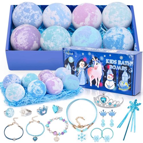 Toylink Kids Bath Bombs for Girls with Surprise Toys Inside, 8 Pack Natural Bath Bombs Handmade Spa Bath Fizzies with Jewelry Set Birthday Christmas Gift