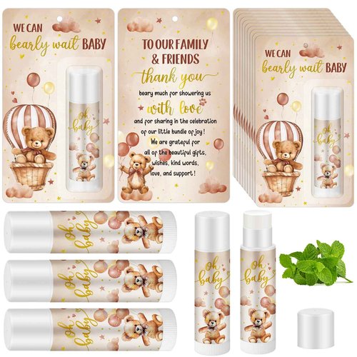 Dansib 50 Pack Bear themed Baby Shower Favor Baby Shower Lip Balm Party Gifts for Guest Games Prizes Friends Gender Reveal Girls Boys Halloween Thanksgiving Christmas