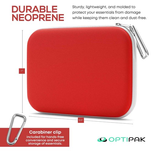 OPTIPAK Slim Multipurpose Purse Pouch | Neoprene Makeup Bag with Zipper Pouch & Carabiner Keychain | Portable Travel Cosmetic Bag, Women’s Travel Makeup Tote (Pack of 3)