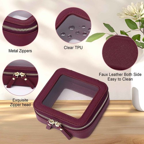 Pinkmik Clear Makeup Bag Waterproof Travel Case for Cosmetics and Toiletries Women's Purse Organizer and Clear Car Bag with Zipper (X/Burgundy, M+MINI)