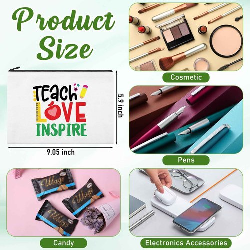 Kajaia 12 Pcs Teacher Gifts Makeup Bags Teacher Appreciation Travel Toiletry Canvas Cosmetic Pencil Survival Kit Bag for Women Zipper Pouch Bag Thank You Gifts Bulk (Warm Words)