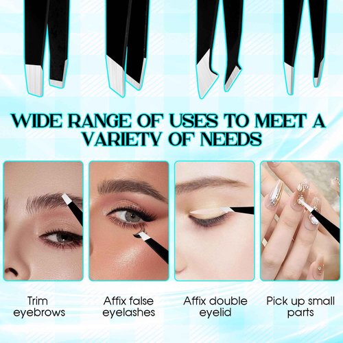 GEMERRY Eyebrow Tweezers Set, 6 Pcs Lash Tweezers Set for Women, Precision Tweezer for Eyebrows with Curved Scissors and Eyebrow Razor for Ingrown Hair High Precision Stainless Steel Eyelash Tweezers