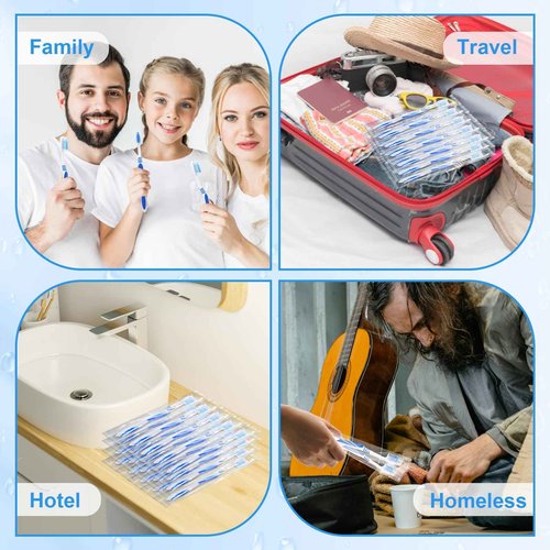 SLequipo 100 Prepasted Disposable Toothbrushes Individually Wrapped Pre Pasted Toothbrushes Soft Bristle Travel Tooth Brush Single Use Wrapped for Hotel, Camping, Travel and Gift for The Homeless