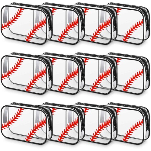 Abbylike 12 Pcs 7 x 4.7 x 2.4'' Cosmetic Bag Gifts Accessories for Makeup Bags PVC Cheer Case Clear Toiletry Zipper Pouch for Women Christmas Xmas (Baseball Theme)