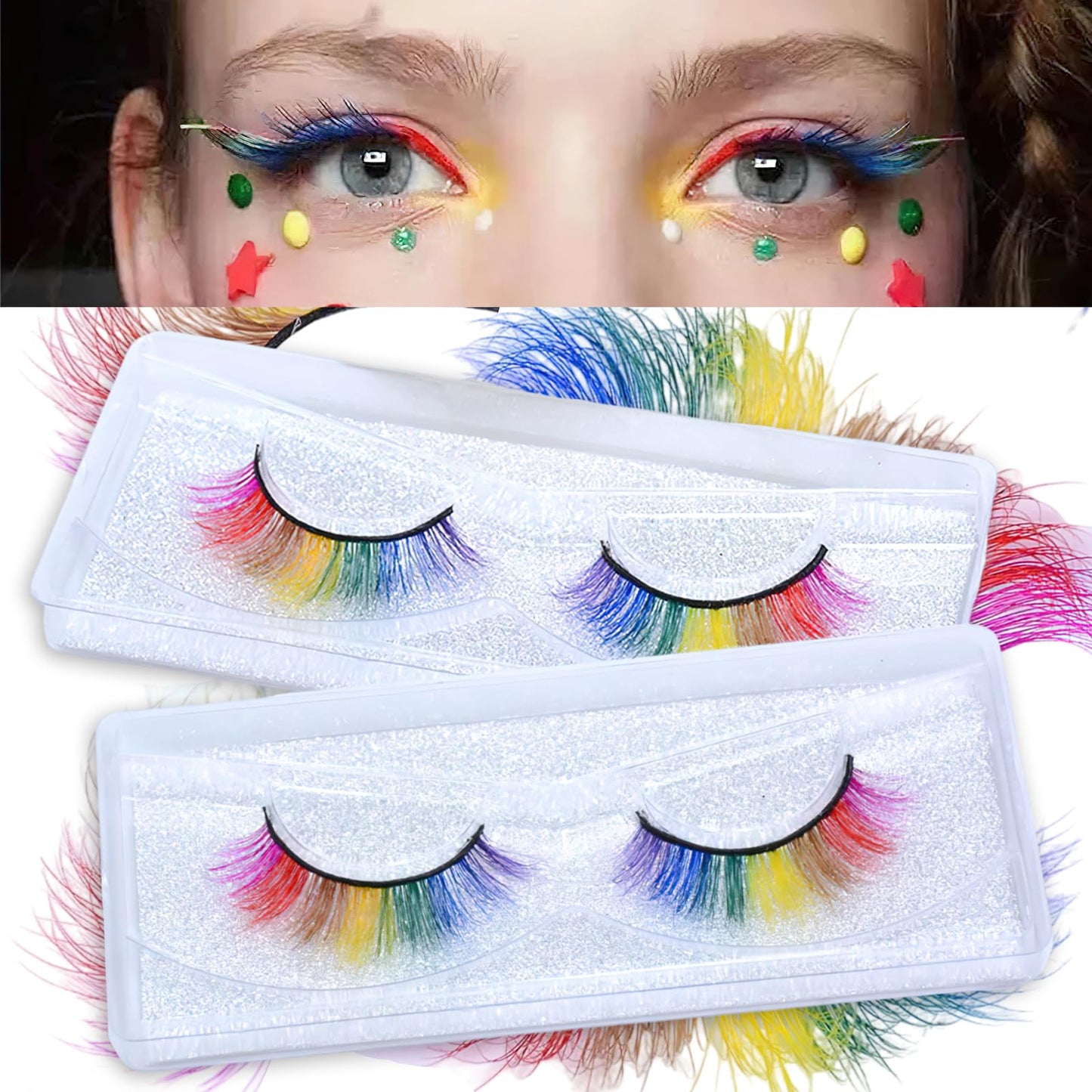 2Pairs Rainbow Eyelashes Colored Lashes Cateye Eyelashes Fluffy Wispy Fake Lashes 3D Natural Look Synthetic Eye Lashes Extension for LGBT Gay Pride Day Halloween Cosplay Party Makeup Tools