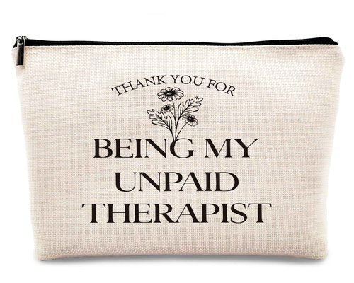 kdqua Thank You for Being My Unpaid Therapist Makeup Bag, Mental Health Therapist Gifts for Women Girls Friend Friends, Inspirational Therapist Appreciation Gifts Linen Travel Cosmetic Bag