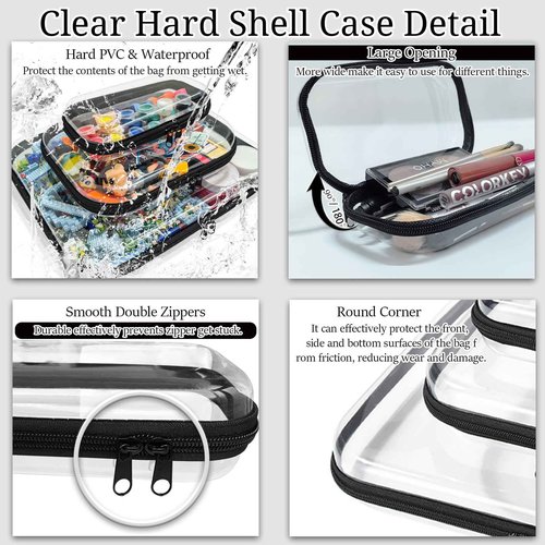 YOQIVEXU 3 Pcs Clear Hard Zipper Case, Hard Shell Plastic Clear Organizer Bag, Transparent Makeup Pouches, Portable Box for Travel Toiletries, Toy Storage Bins (Black, Multi)