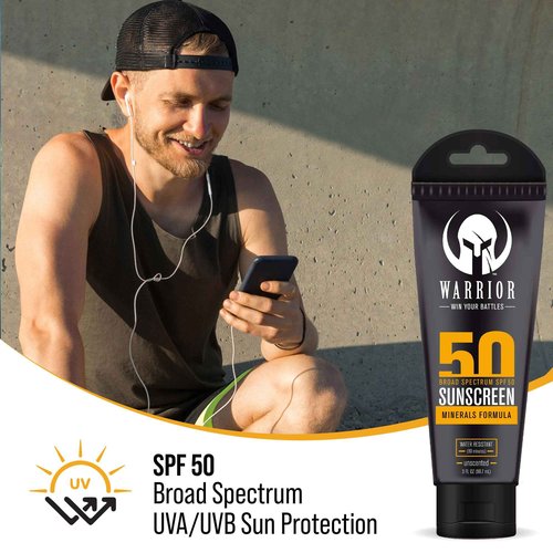 WARRIOR - WIN YOUR BATTLES- SPF 50 Sunscreen Lotion - 80 Minutes Water Resistant, Reef Safe, Unscented Lotion Non-Nao Zinc & Non-NanoTitanium Sunscreen with Mineral Formula - 3 Fl Oz - Pack of 2