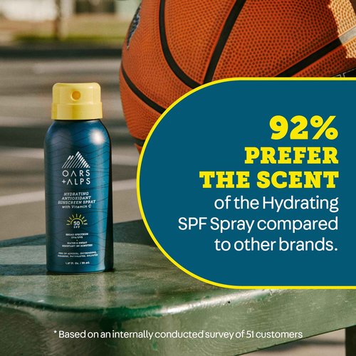 Oars + Alps Sunscreen Spray for Face & Body, SPF 50 Spray Sunscreen Infused with Vitamin C & Antioxidants, No White Residue, Water & Sweat Resistant, All Skin Types, Lightweight, Hydrating, 3pk