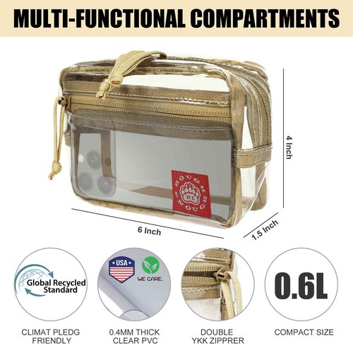 Rough Enough Clear TSA Approved Toiletry Bag Small Makeup Travel Pouch Compact Quart Size For Travel Business Trips Leakproof PVC With YKK Zipper