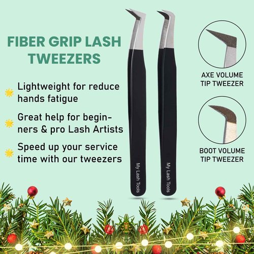 My Lash Tools - Fiber Tip Lash Tweezers for Eyelash Extensions Professional SET OF 4 Isolation, Curved & Volume Lash Tweezers set Japanese Steel Lash Supply (Matte Black)