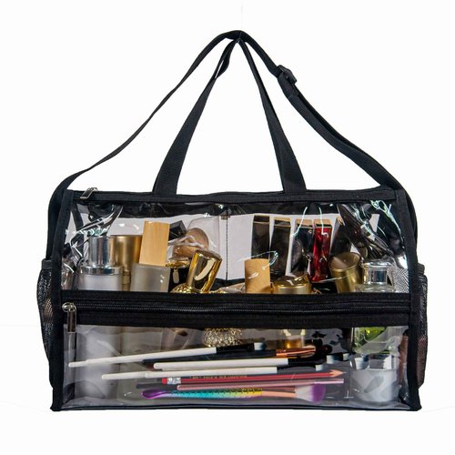 Jula Vance Game Changer Travel Actor Kit Clear Vinyl PVC Cosmetic Makeup MUA Kits Organizer Bag Stadium Approved Clear Tote Gym Work Bag with Adjustable Strap for Home,Work,Concerts, Sports Events