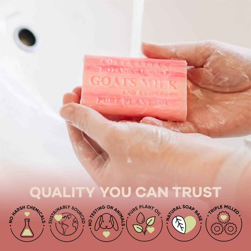 Australian Botanical Goats Milk Soap and Raspberry, 6.6 OZ, Triple Milled Bars made with a Natural Soap Base and Enriched with Organic African Shea Butter, Pack of 8