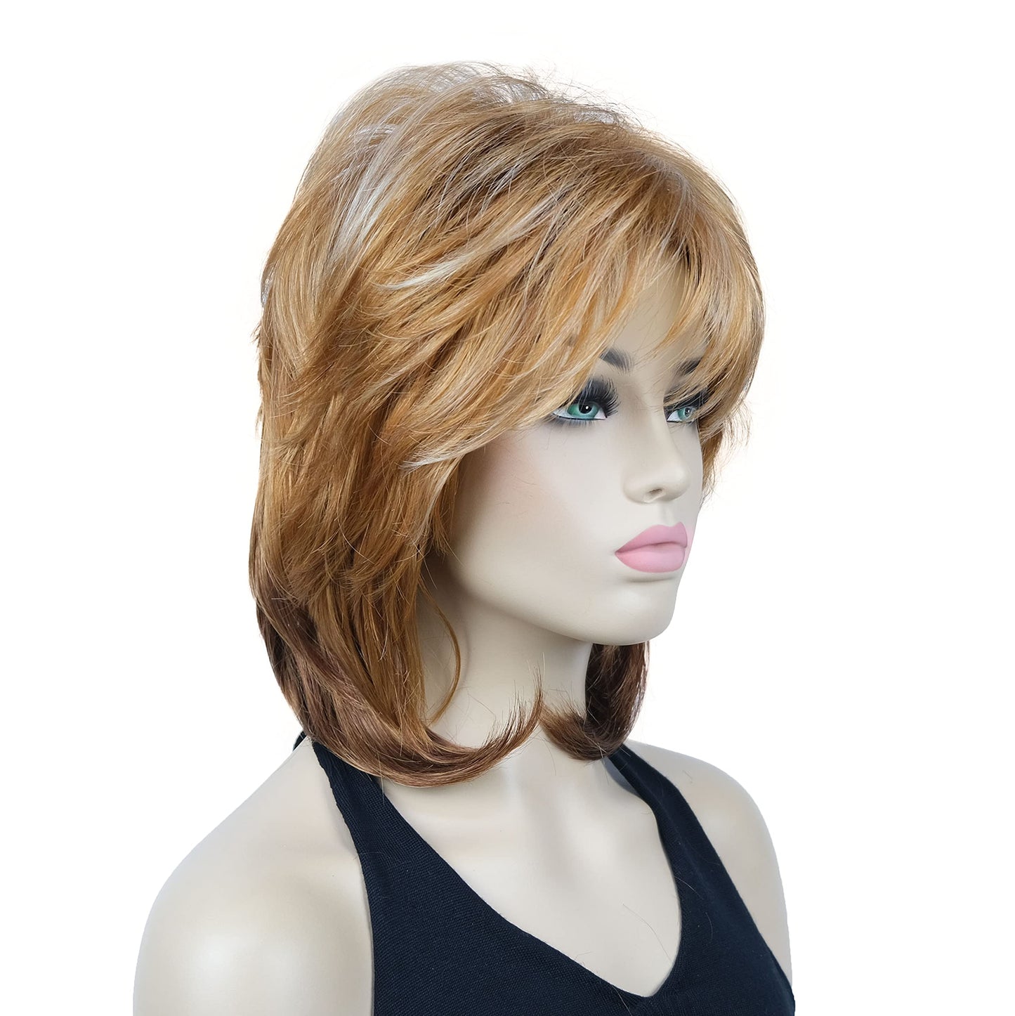 Lydell 16" Long Straight Wigs Soft Shaggy Layered Wigs Classic Cap Full Synthetic Hairpieces (AB005)