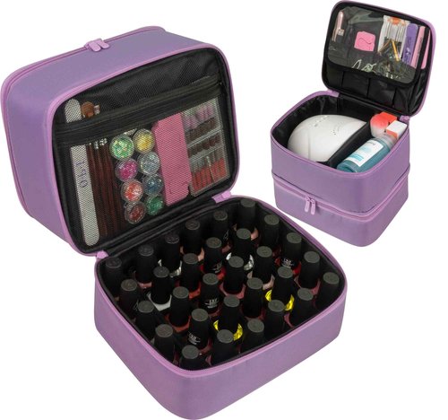 ButterFox Nail Polish Organizer Case Holder Holds 60 Bottles, Fits Nail Lamp, Duble-layer Storage for Nail Supplies and Accessories - Lavender Purple