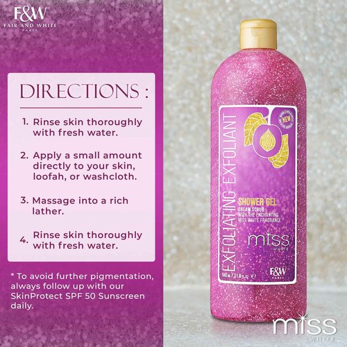 FAIR & WHITE Miss White Exfoliating Shower Gel 940ml/31.8 Fl Oz - Formulated to Exfoliate Skin, with Pomegranate and Glycerin
