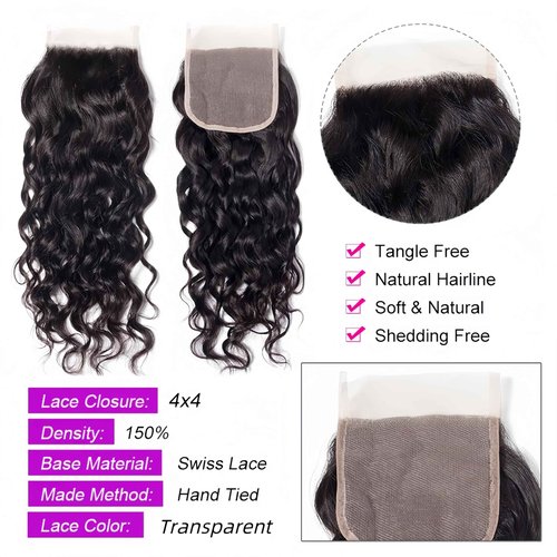 Czrleaty Human Hair Bundles with Closure, Water Wave Bundles with Closure Short Curly Wet and Wavy Bundles Human Hair with Closure (8/8/8/8/8+8)
