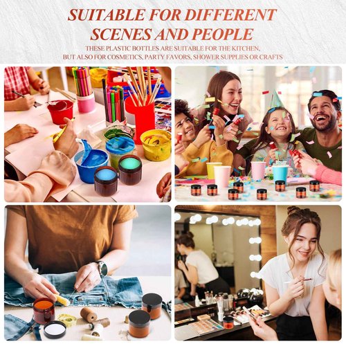 Patelai 48 Pack 2 oz Tawny Plastic Jars with Black Lids Empty Containers Round Plastic Jars Wide-mouth Refillable Storage Organizers for Cosmetics Lotions Butters Slime Making and Food Storage