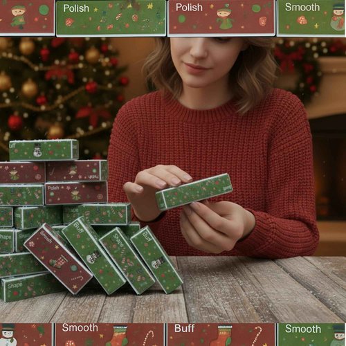 FoldTier 50 Pcs Christmas Nail Buffer Blocks Gifts Bulk Xmas Tree Snowman 4 Way Nail Buffer Files for Natural Acrylic Nails Xmas Party Stocking Stuffers Gifts for Women Customers Coworkers Staff