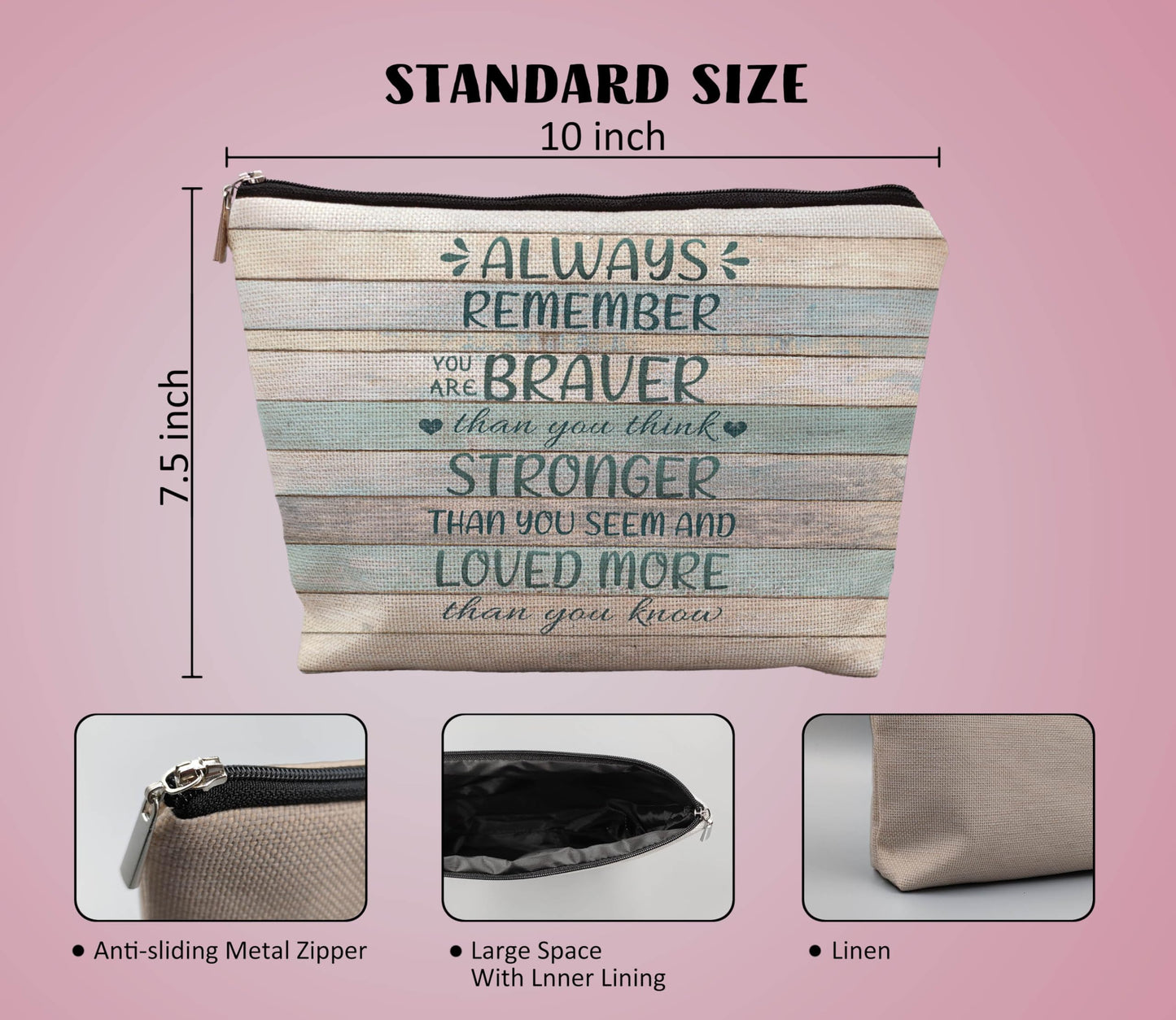 uinwk Inspirational Makeup Bag,Motivational Makeup Bag Cosmetic Bag,Always Remember You Are Braver Than You Think Bag,Inspirational Gifts For Women Friend Girls