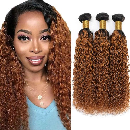 Leruikair Human Hair Bundles 14 16 18 Inch Jerry Curly Wave Human Hair Bundles Omber Chocolate Brown T1B/30 Unprocessed Brazilian Soft Quick Weave Hair for Black Women