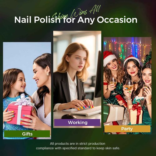 Morovan Dark Nail Polish Set: Glitter Green Dark Red Black Hot Pink Brown Shimmer Fingernail Polish Kit Air Quick Dry Nail Pack Winter Christmas Nail Art Manicure Gift Holiday Party for Women Girls