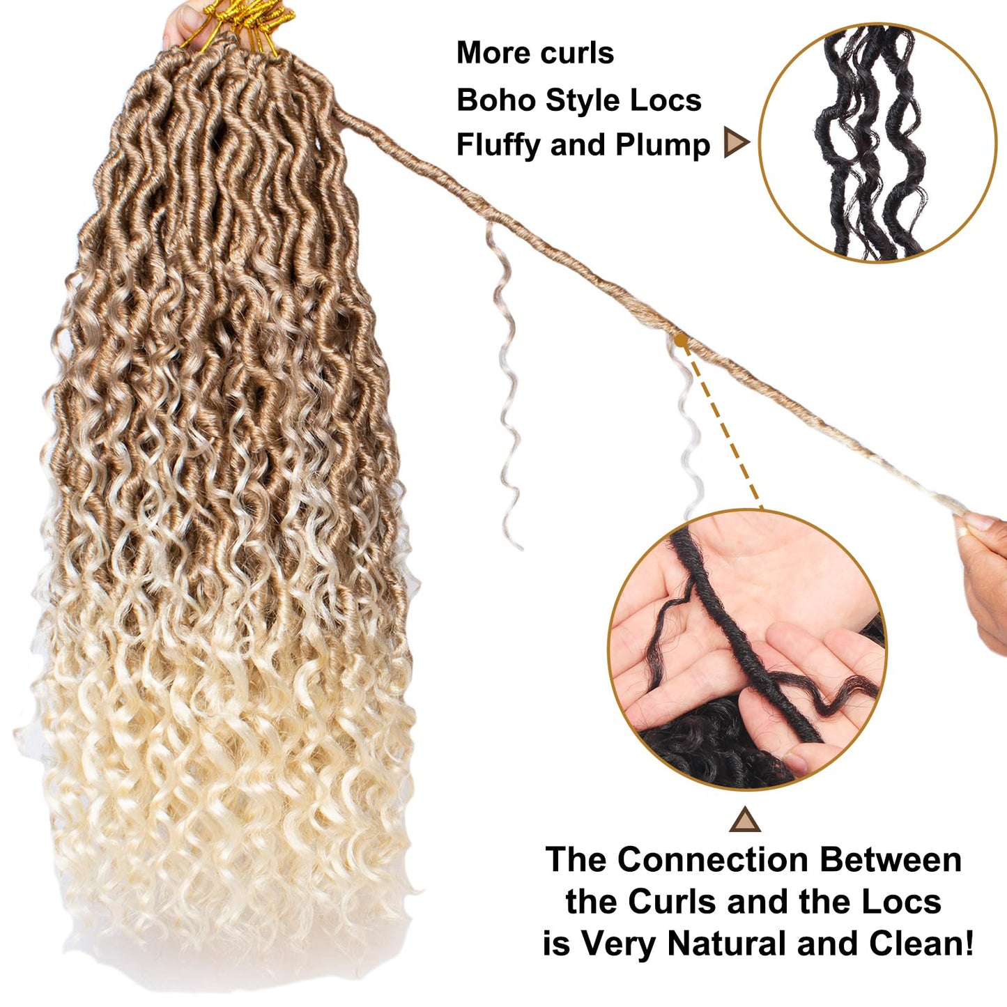 COOKOO 12 Inch 8 Packs Pre Looped Goddess Locs Crochet Hair Mix Blonde River Locs Crochet Hair Bohemian Faux Locs Crochet Braiding Hair for Kids Synthetic Goddess Crochet Braids Hair Extention 27/613#