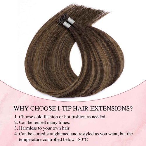 Senmy Itip Hair Extensions Real Human Hair Dark Brown Ombre to Ash Brown Highlight Fushion itips Hair Extensions 18inch Human Hair I Tip Extensions 50g Real Human Hair Extensions