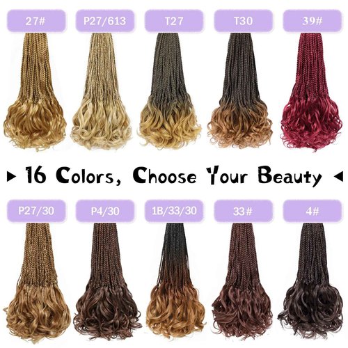 WOKAA French Curly Braiding Hair Pre looped 18 Inch 8 Packs Crochet Hair for Women Dark Brown mix Brown Crochet Box Braids with Curly Ends Synthetic Hair Extensions P4/30#