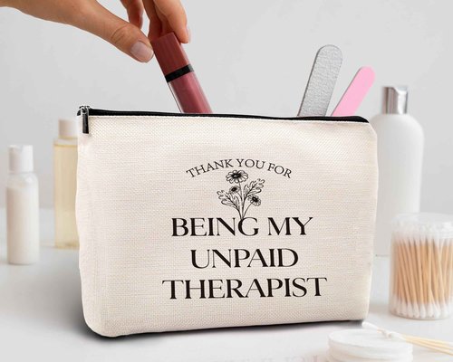 kdqua Thank You for Being My Unpaid Therapist Makeup Bag, Mental Health Therapist Gifts for Women Girls Friend Friends, Inspirational Therapist Appreciation Gifts Linen Travel Cosmetic Bag