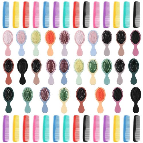 56 Pcs Mini Wet Hair Brush Hair Combs Set 28 Small Pocket Travel Detangler Brush 28 Colorful Combs Toddler Mini Detangling Brushes Soft Bristles for Women Baby Girls Kids(Classic Color)
