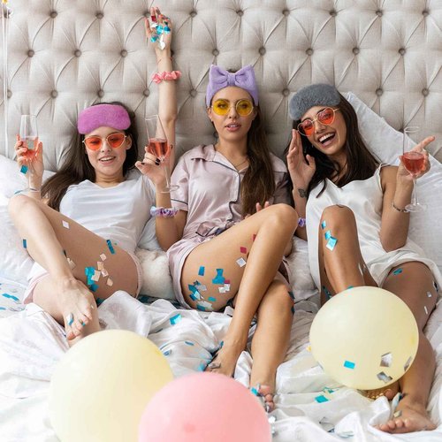 Kajaia 48 Pcs Sleepover Party Supplies for Women Slumber Party Supplies for Girls Spa Favor Headband Eye Mask Hair Scrunchies Toiletry Bag(Motley,Fresh)