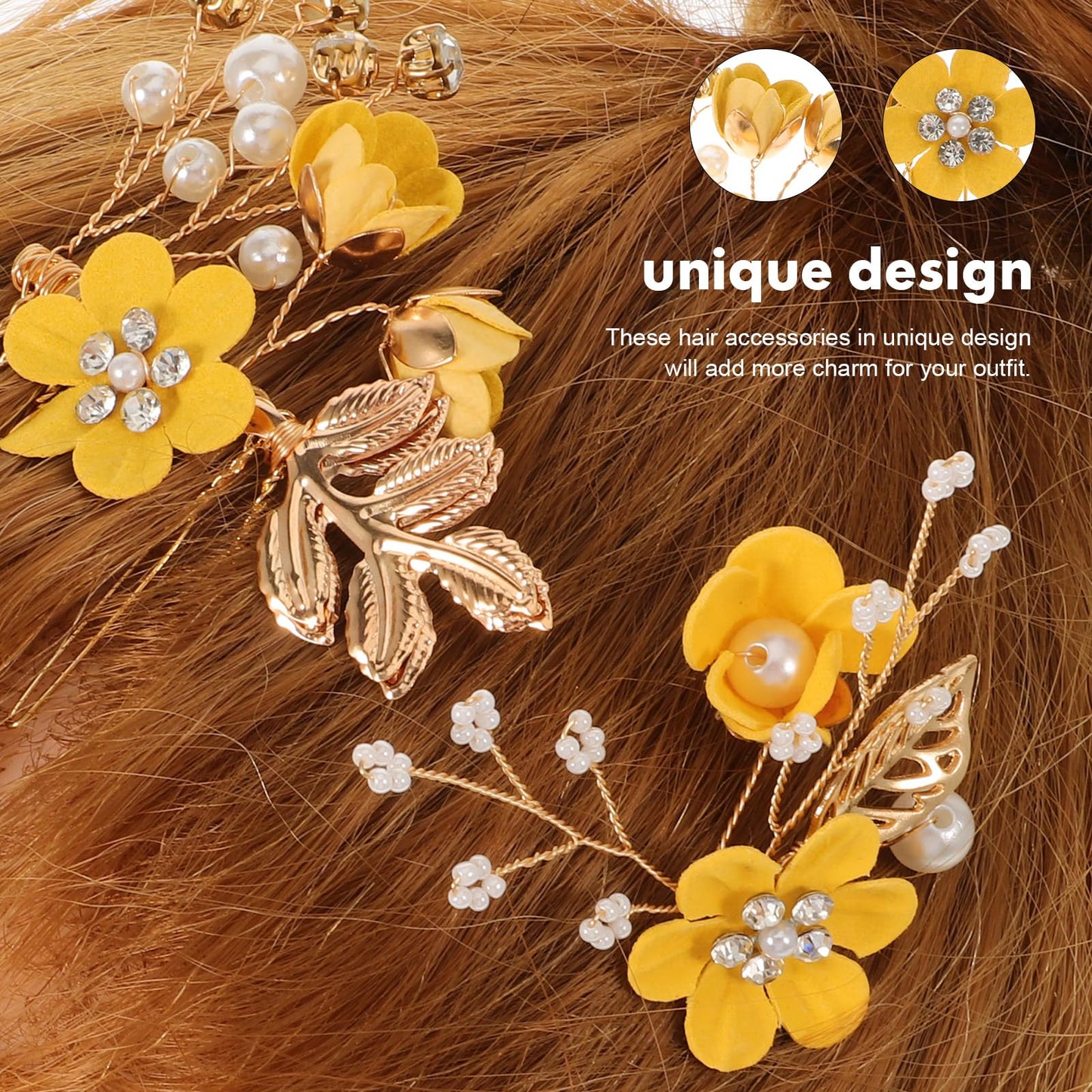 FOMIYES 1 Set Flower Bridal Hair Comb Pearl Hair Clip Wedding Hair Accessories Floral Leaf Headwear for Women Girls Brides Bridesmaids (Yellow)