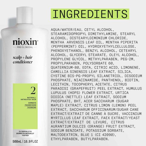 Nioxin Scalp + Hair Thickening System 2 Conditioner | For Natural or Untreated Hair with Progressed Thinning | With Niacinamide and Biotin | 16.9 Fl oz.