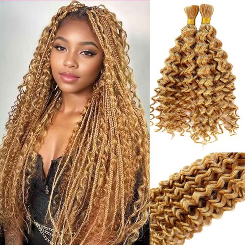 Human Braiding Hair for Boho Braids Human Hair Braiding Hair 100g 2 Bundles 14 Inch Curly Boho Hair for Braiding Knotless Deep Water Wave Bulk Human Hair for Braiding Bohemian Hair