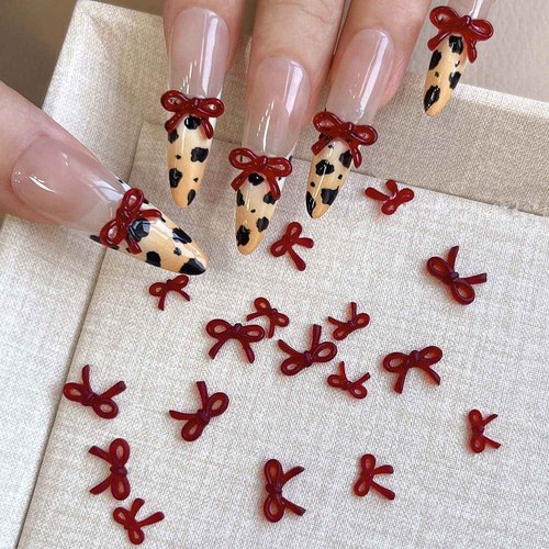 12Grid Bow Nail Charms 3D Red Bowknot Nail Art Rhinestone Design Nail Supplies Cute Nail Art Charms Mini Nail Bows Accessories for Women Manicure DIY Jewels Decoration